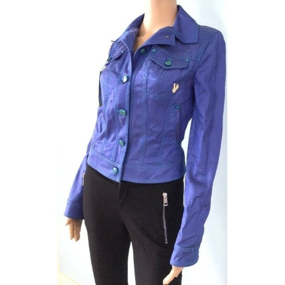 NWT Authentic Versace Blue Jean Jacket Crop Contrast Stitching IT 40 US 4 S